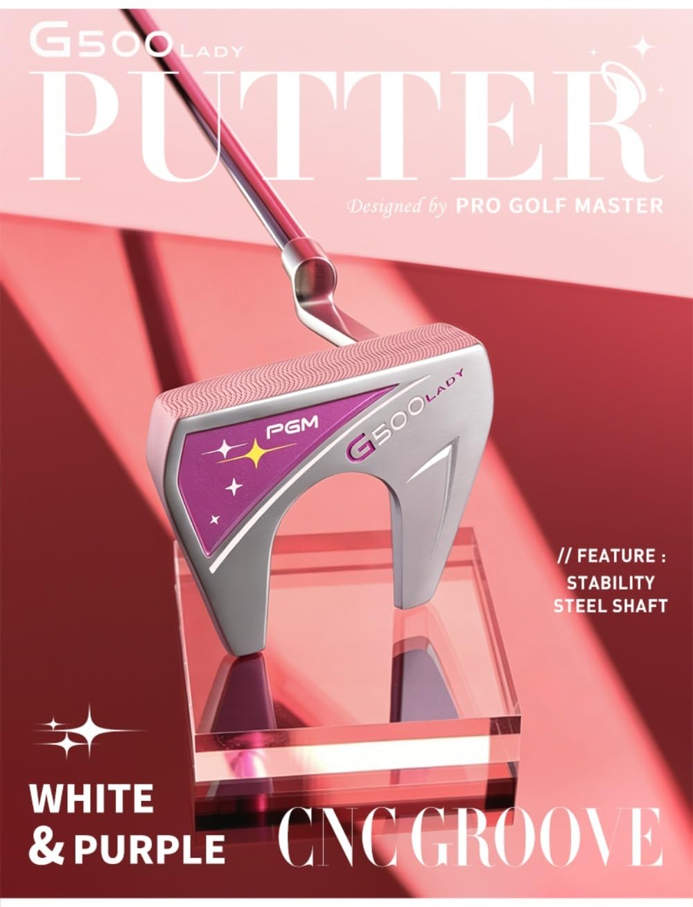 Mazo de golf para mujeres diestras, vara de empuje de golf G500 estable con cubierta para la cabeza para entusiastas del golf