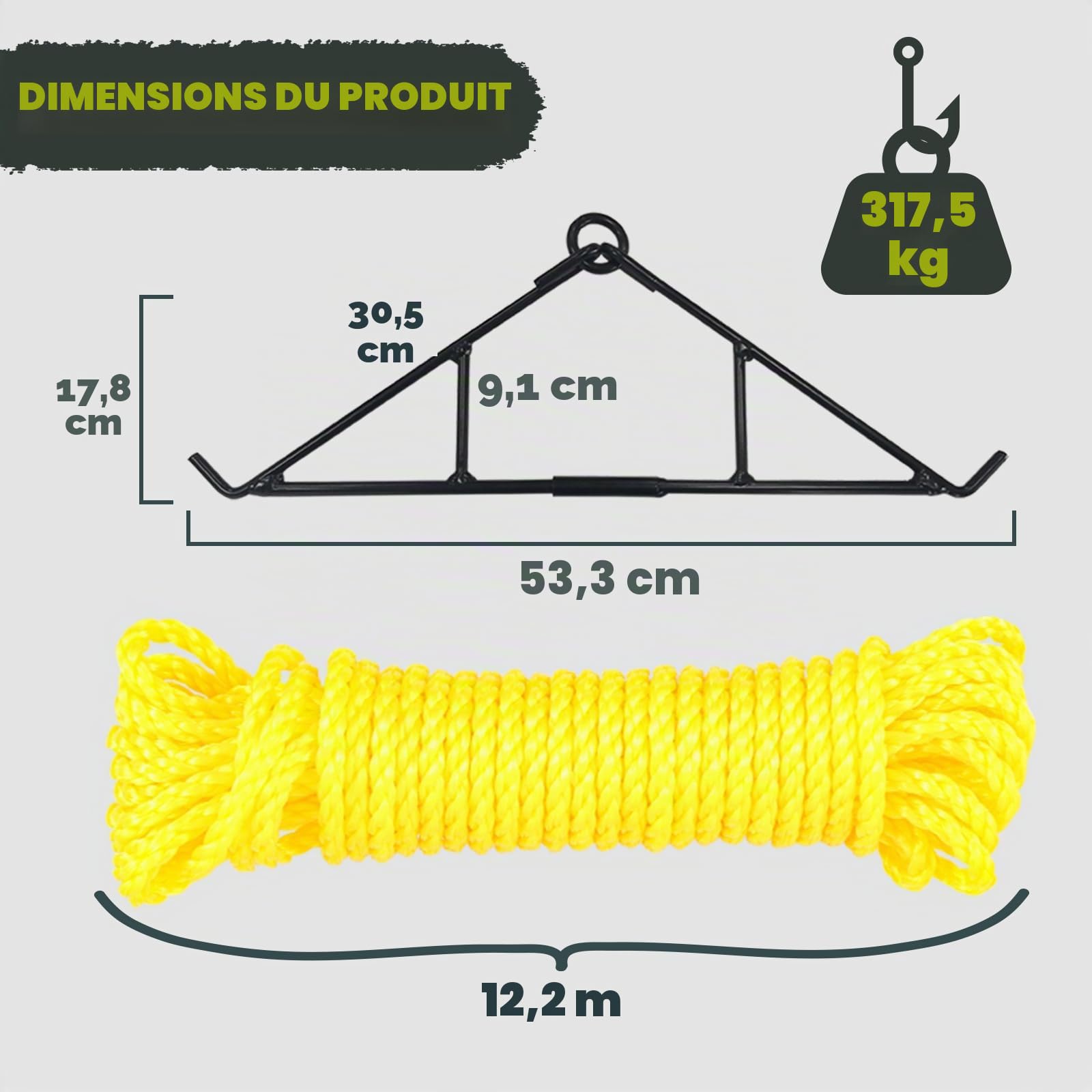 Highwild Kit de Suspension de gibier avec mansarde et palan