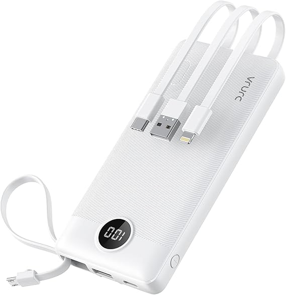 Portable Charger with Built in Cords,10000mAh Ultra Slim Power Bank