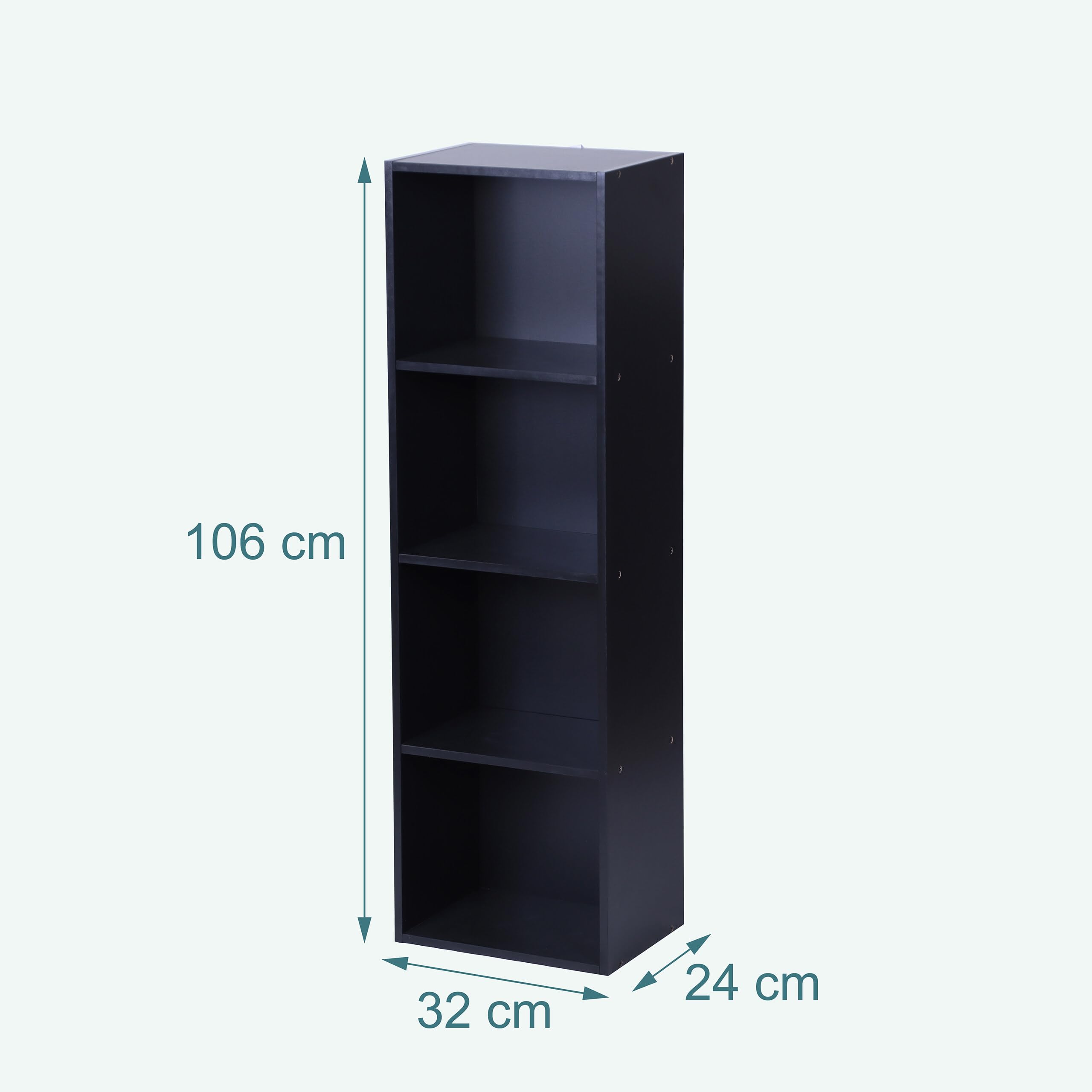 Relaxdays Libreria, HxLxP: 106 x 32 x 24 cm, 4 Scomparti, a cubi, Nero, Librerie per Soggiorno