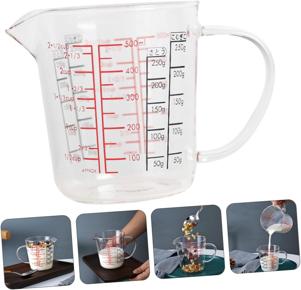 Luxshiny 500ml Glass Measuring Cup with Scale Milk Frothing Pitcher for Espresso Sturdy Measurement Tool for Kitchen for Latte Art and Baking