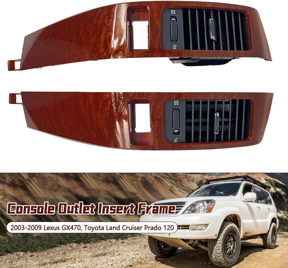 Air Vent Trim wit Insert Frame Fit for Toyota Prado Land Cruiser Lexus GX470 2003-2009, Dashboard Air Vent Outlet Panel with Grille Replace 55474-60040, Pack of 2 (Left and Right), Walnut