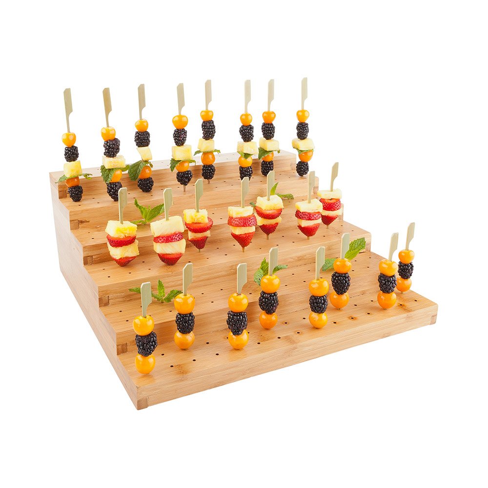 Multi Level Rectangular Bamboo Food Skewer Holder: Perfect for Cocktail Parties and Catering Events - Six Level Biodegradable Pick Stand and Food Display - 180 Holes - 1-CT - Restaurantware