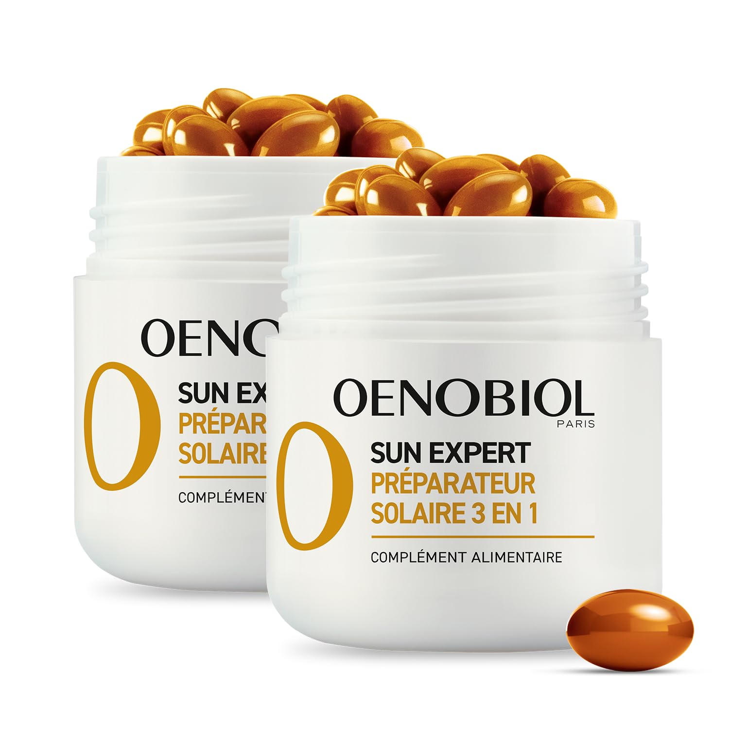 Oenobiol Sun Expert Préparateur Solaire 3-en-1 - Triple Action - Protection Cellulaire - Hâle Intense - Anti-Âge Global - Prouvé Cliniquement - Complément Alimentaire - 2 x 30 Capsules Végétales