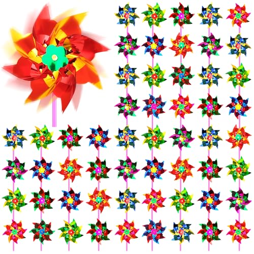 Vivantia 100 Pcs Colorful Pinwheels Reflective Windmills Plastic Outdoor Wind Spinners Bulk Windmills for Garden Yard Farm & Party Decor