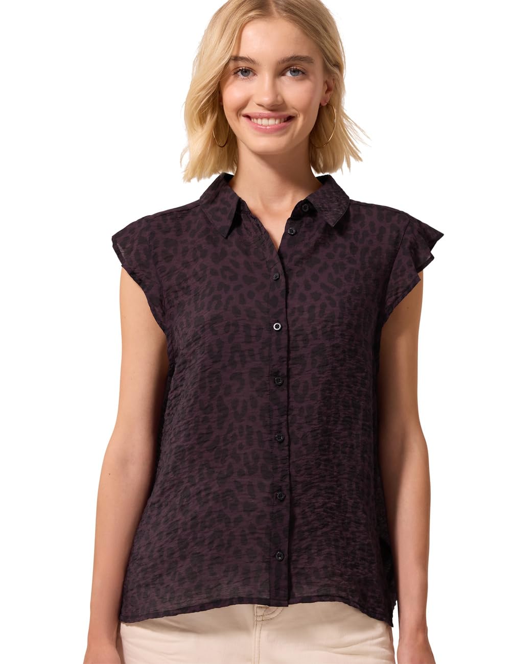 Street One Studio Very Berry 40 Leo Print Flounce Sleeve Blouse