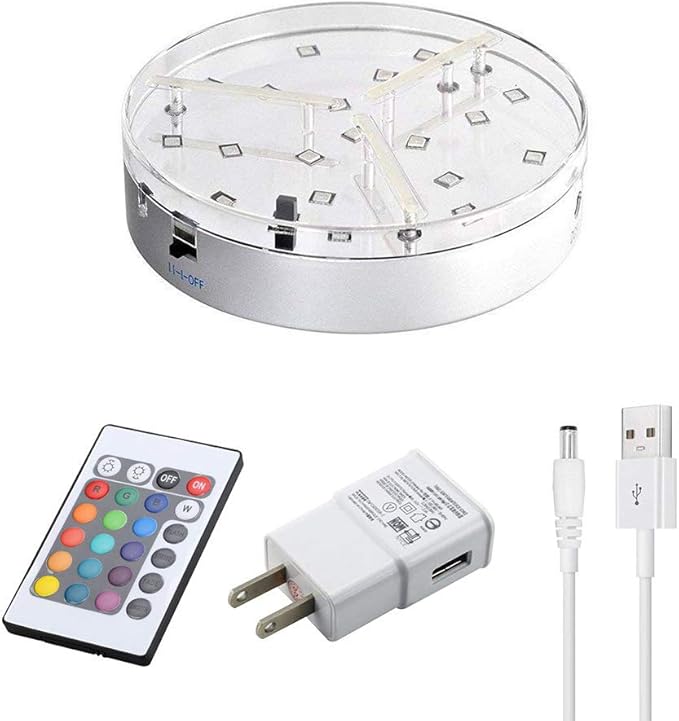 Under Vase Light,6inch Multicolors RGB LED Base Vase Light, Base 6"X1.4