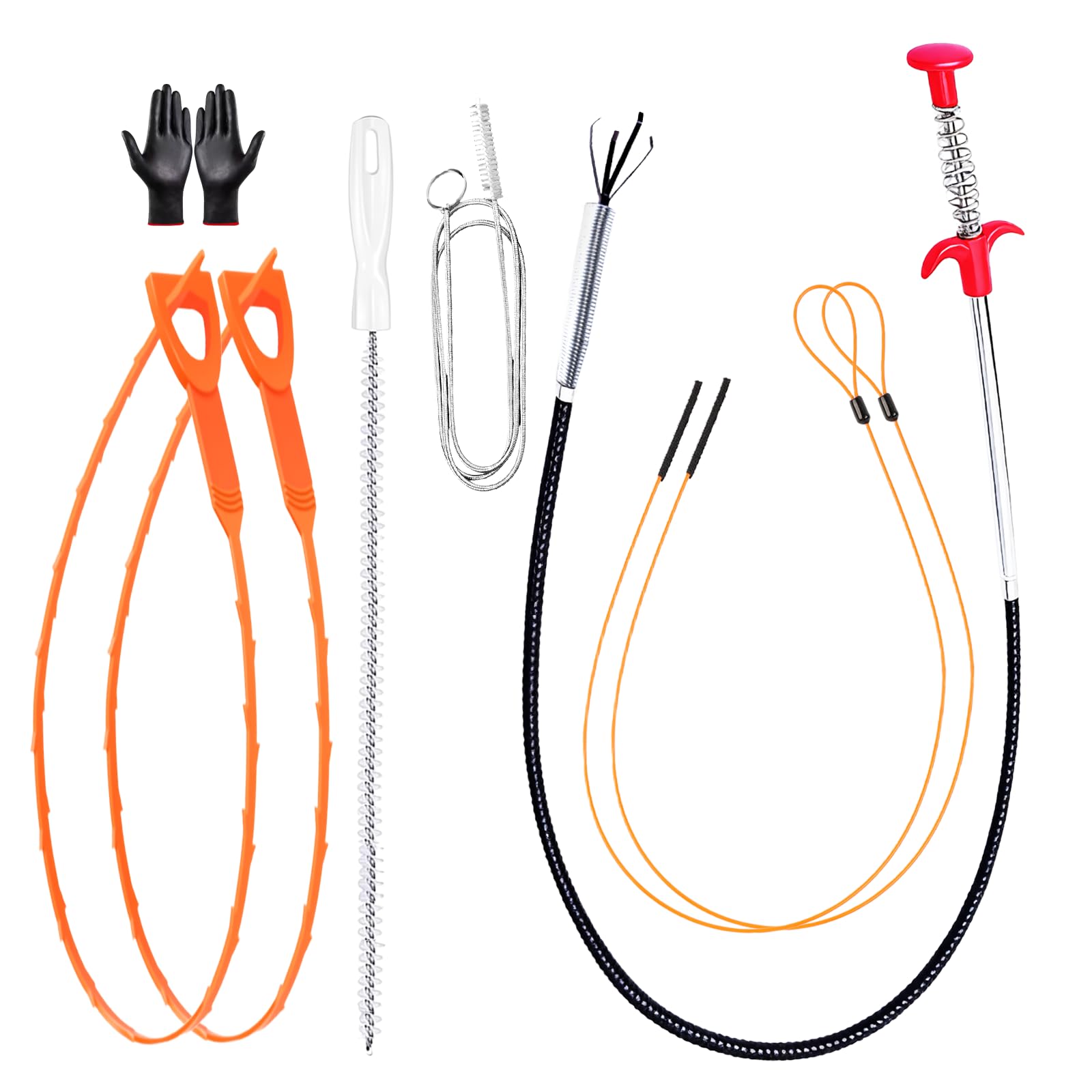 PAPAcroscoma Drain Unblocker Tool Toilet Unblocker:4 Claw Drain Unblocker Snake Tool with Brush and Hook for Sink Bathroom Shower Toilet Drain Pipe Cleaning Kit Gloves Included(8 Piece Set)
