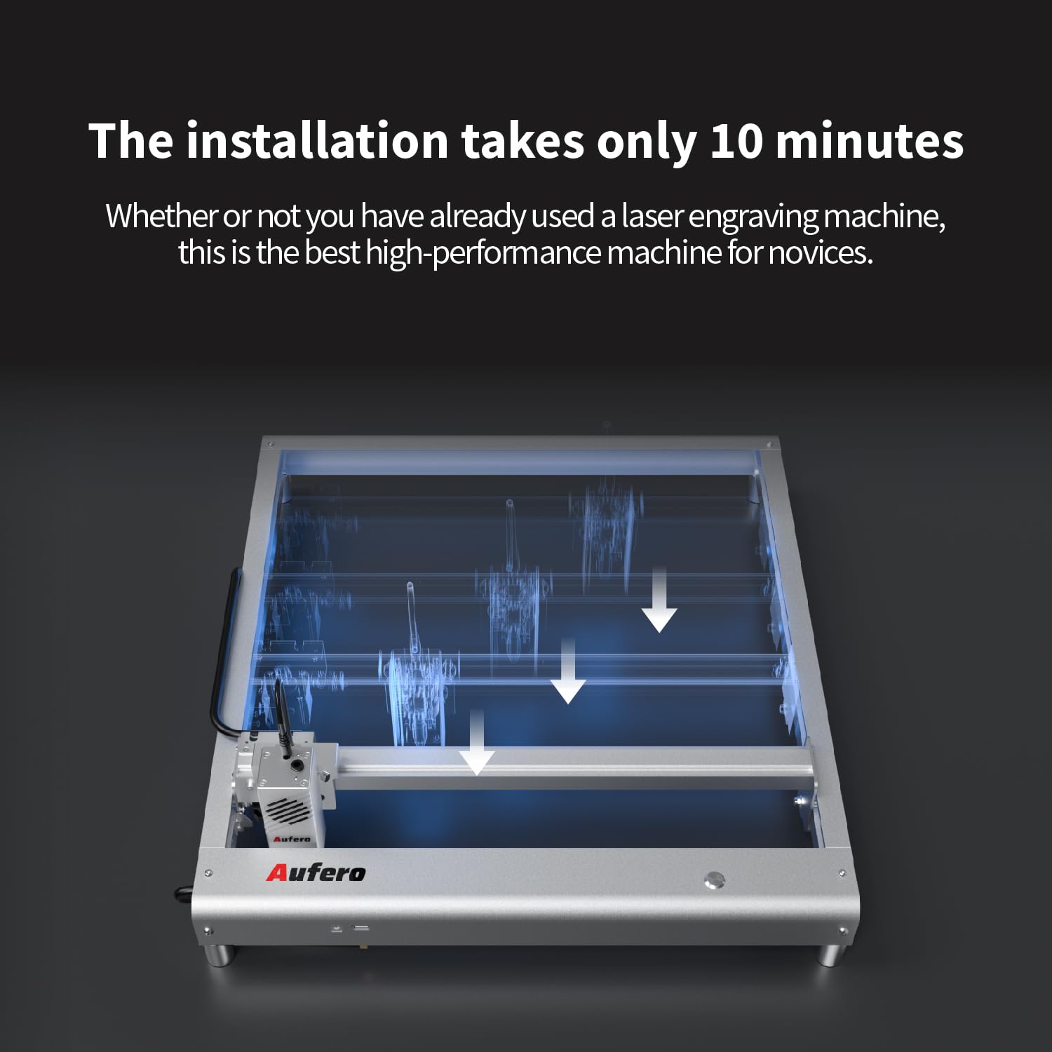 AL3 Cortador grabador láser de 10 W, marco de aluminio de 400 x 400 mm, control por aplicación WiFi, máquina de enfoque fijo para madera, metal, acrílico, cuero