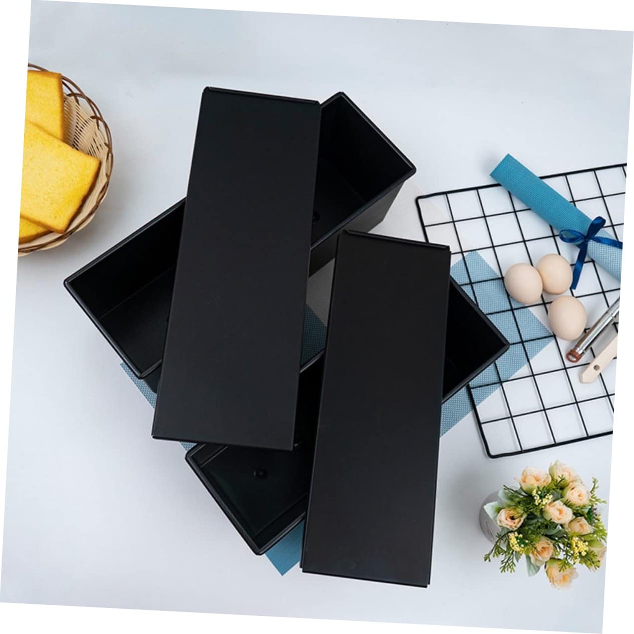 MAGICLULU Moule à Toast Noir avec Couvercle 1000g, Moule à Pain en Métal Résistant Haute Température, Ustensile de Cuisson pour Boulangerie et Maison,