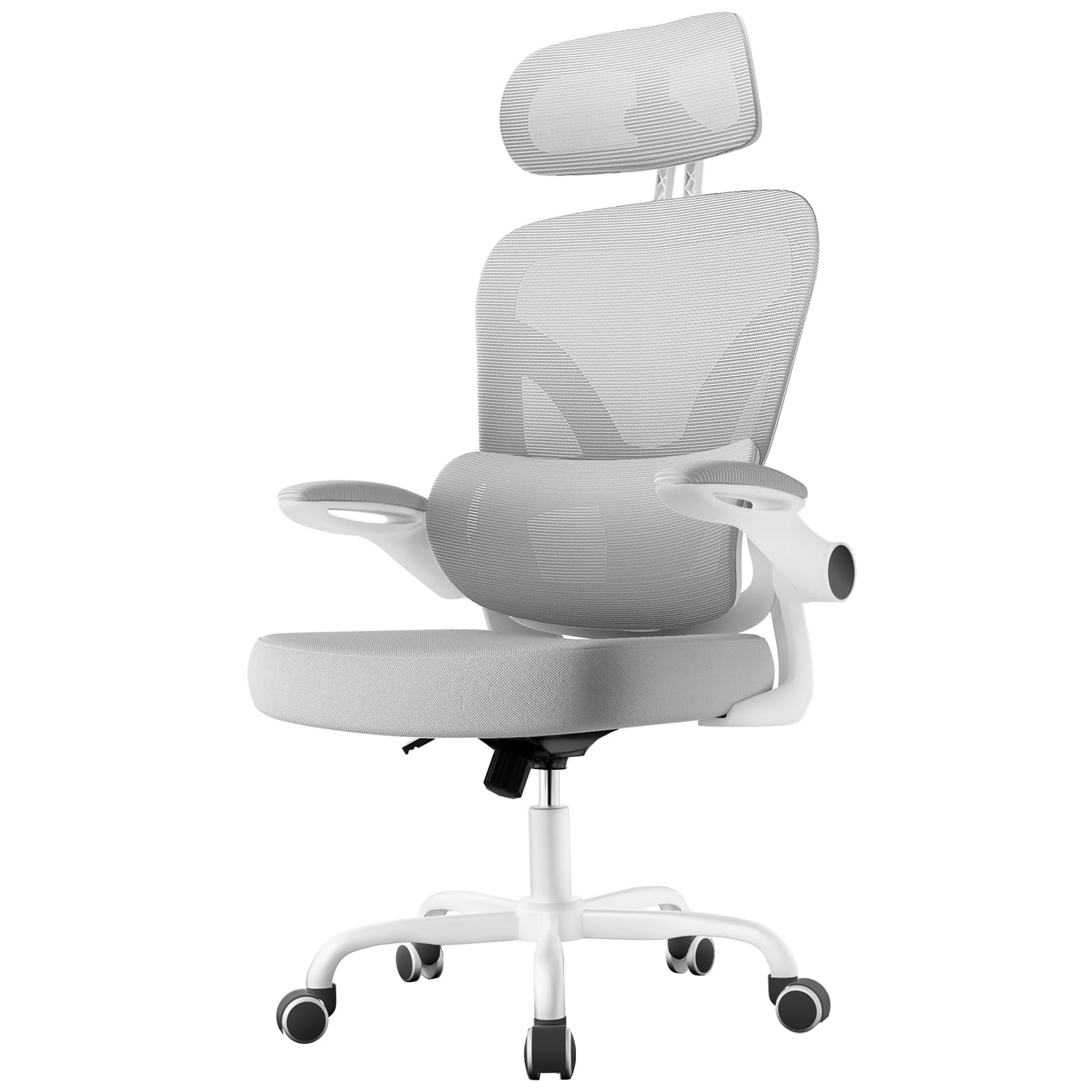 naspaluro Silla de Oficina Ergonómica con Soporte Lumbar Ajustable, Reposacabezas 3D Ajustable, Reposabrazos Ajustables, Oscilante, Silla Escritorio con Altura Ajustable para Casa y Oficina, Gris Global Recycled Standard Global Recycled Standard Global Recycled Standard