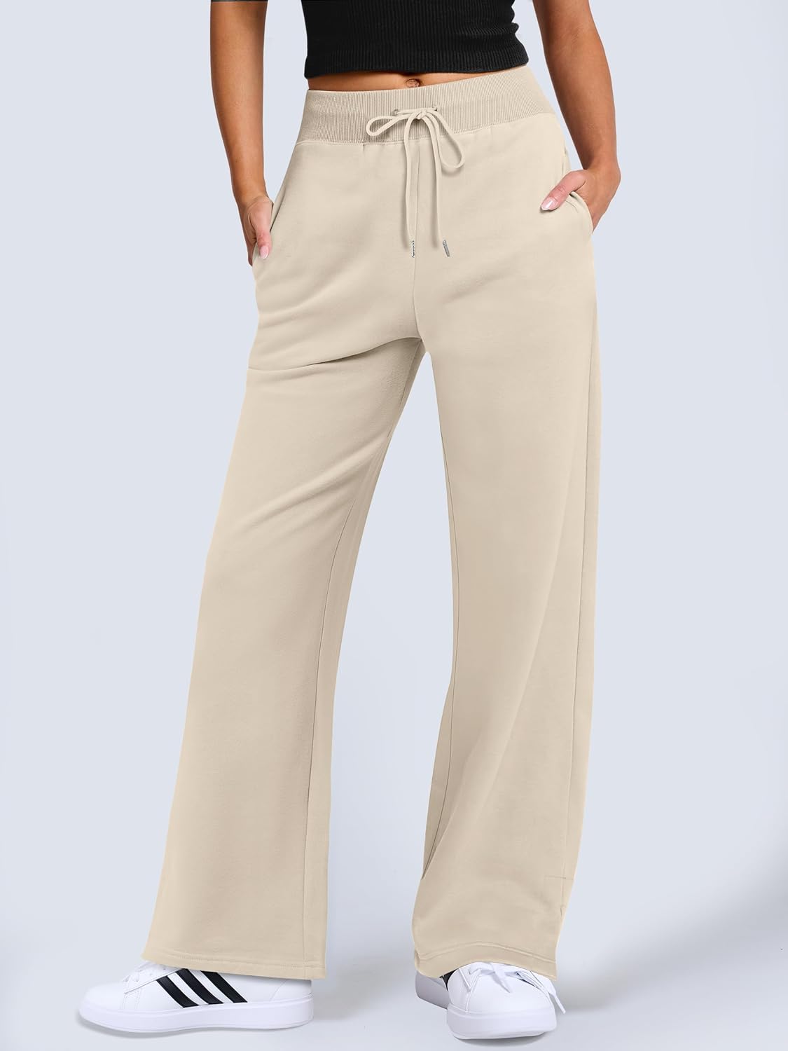 ANRABESS Women's Wide Leg Pants High Waist Drawstring Sweatpants Joggers with Pockets - Image 4