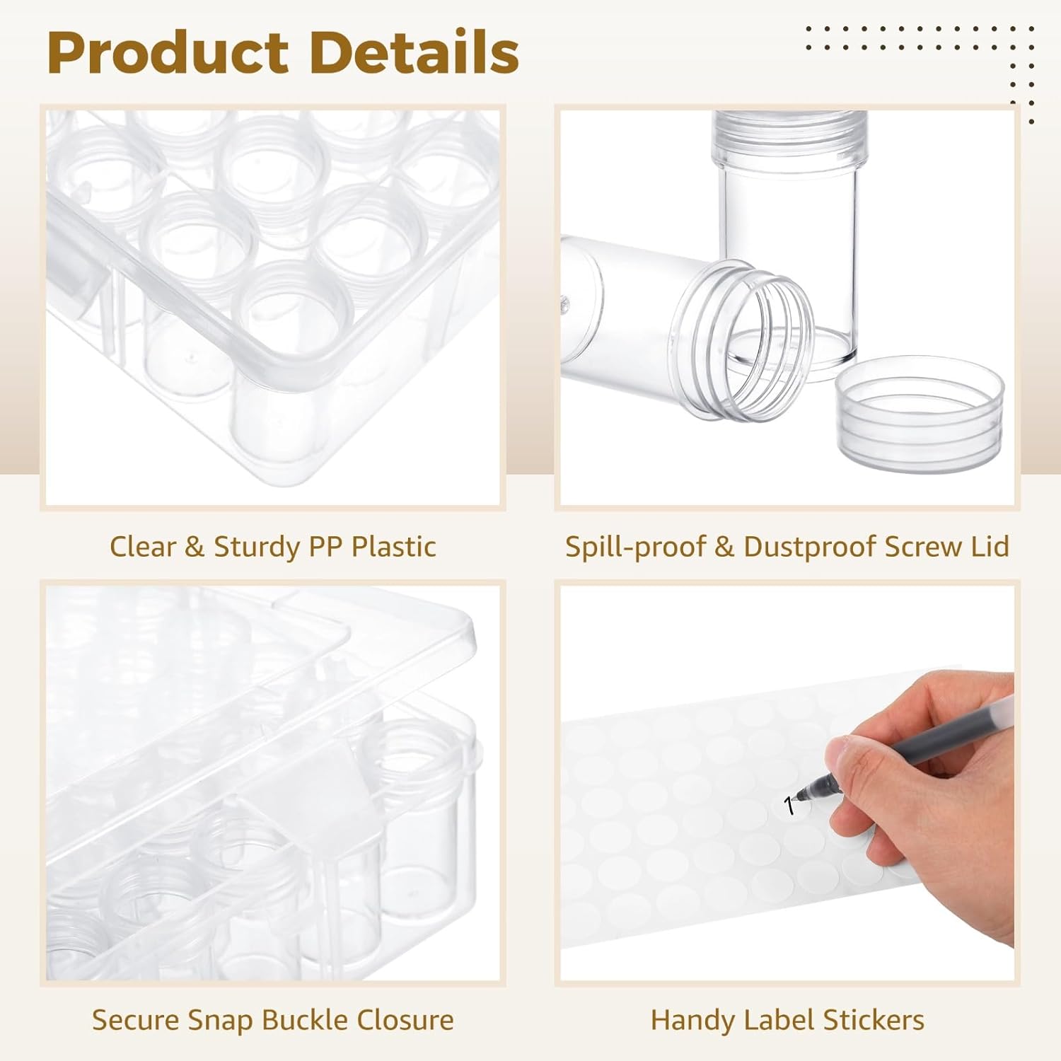 60-Slot Round Bead Storage Box, Transparent Case With Labels, Organizers, Secure Jar Set For Jewelry, Nails & Crafts