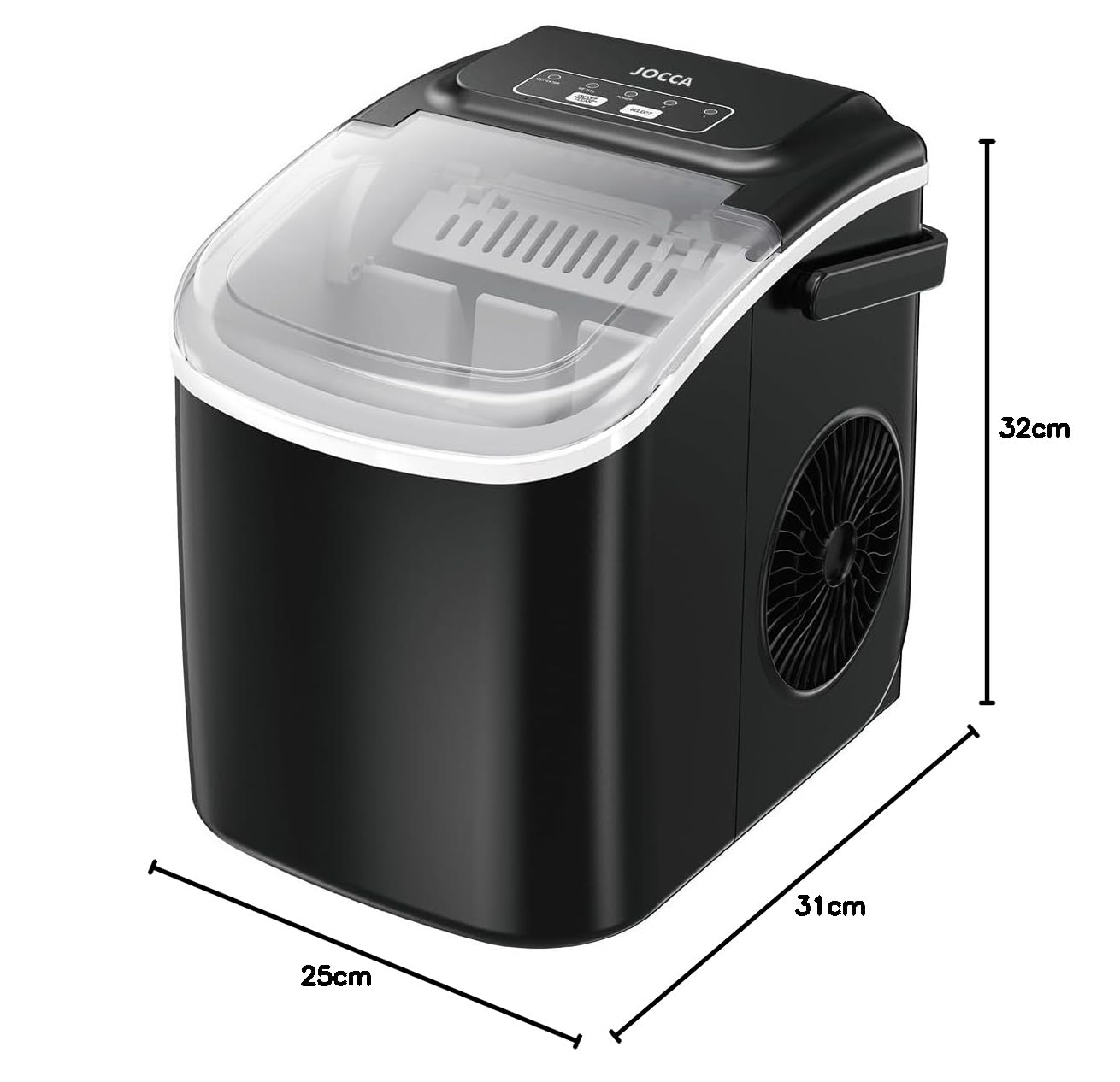 Jocca - Macchina per il ghiaccio domestica con capacità di 12 kg in 24 ore | Sistema autopulente | 2 dimensioni di cubi | Macchina per il ghiaccio portatile a casa