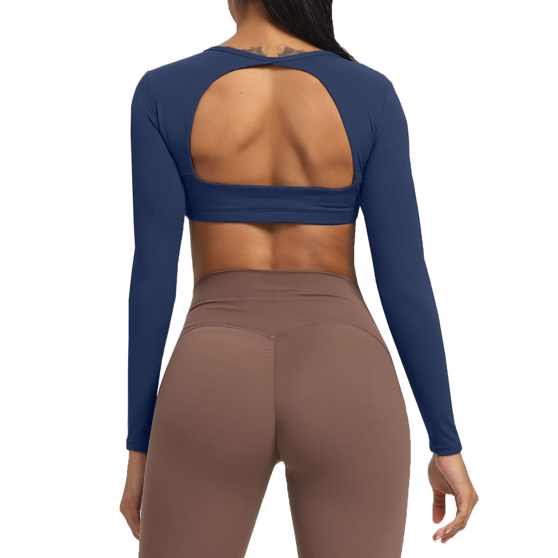 AoxjoxLong Sleeve Crop Tops for Women Clarissa Backless Workout Crop T Shirt Top