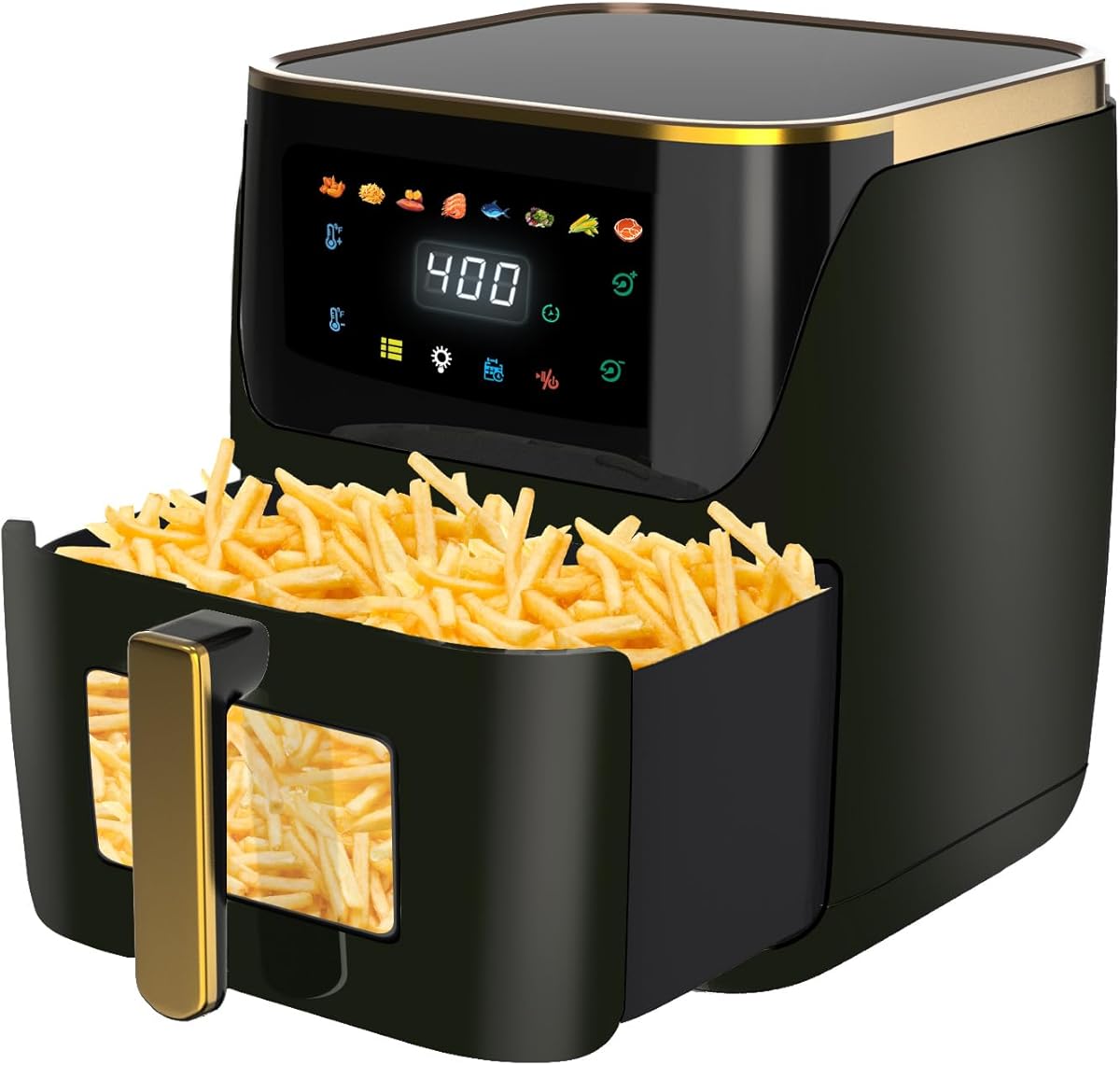 Air Fryer, 8.5Qt Large Family Size, 8-in-1 Function Digital Touch Screen, Easy Viewing Windows, 1750W Fast Air Frying up to 400℉, Auto Shut Off, Nonstick and Dishwasher-Safe Basket