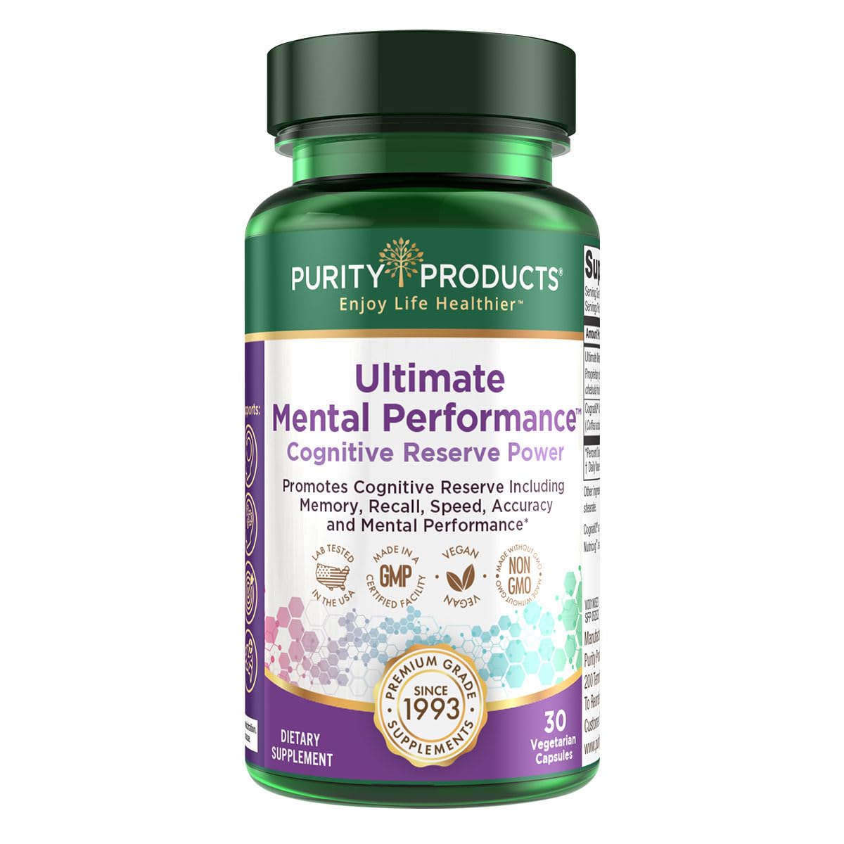 Purity Products Ultimate Mental Performance Supports Memory Recall, Mental Focus + More - Nootropic Powerhouse ft. Patented Botanical Plant-Based Ingredients - Vegan & Non-GMO - 30 Veggie Caps