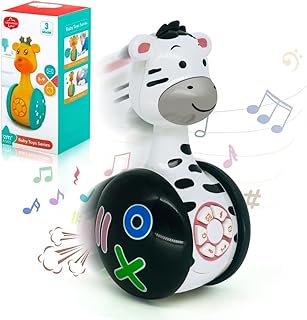Musical Baby Toys for 1 Year Old Boys Girls, Baby Tumbler Toy with Lights and Songs, 6 12 18 Months Early Educational Toys, Interactive Baby Toy for Birthday Gifts Age 1 2 3 Years Old (Zebra)
