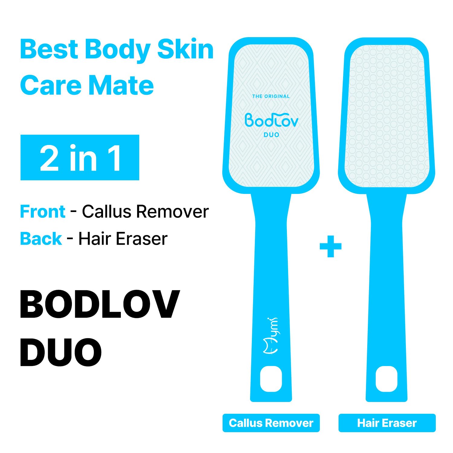 BODLOV Duo, Callus Removal and Hair Erase in ONE, Nano Glass, Foot File, Wet and Dry Skin, Skin Painless and Safety, Water Washing, Ergonomic Design, Hygiene to USE, Dual Care, Exfoliation, 2 in 1