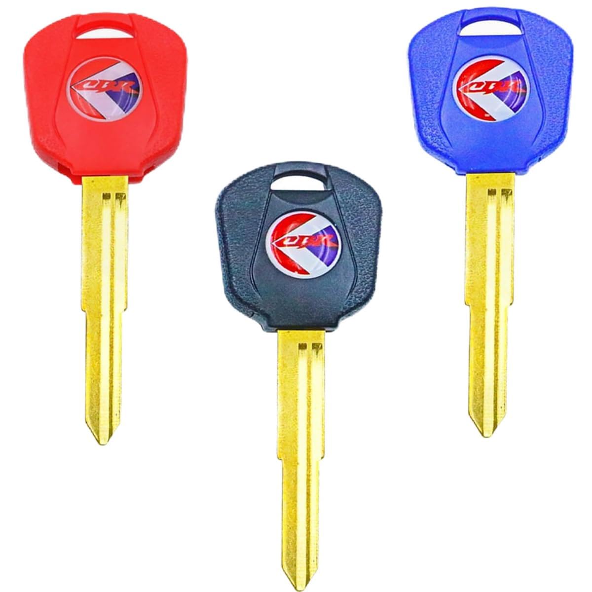 HOKTI 3Pack Motorcycle Uncut Key Blades Blank Keys Replacement Key Compatible with CBR 600 1000 RR, Black+red+blue, 3Pack