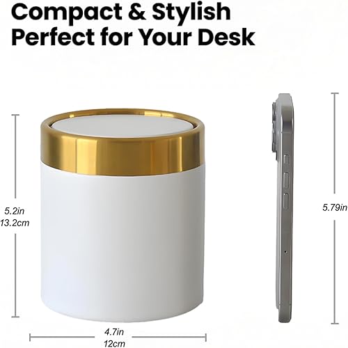 Miniatura 2 de JILLICK Bote de basura pequeño con tapa, mini bote de basura de escritorio, 1.5 litros0.4 galones, pequeño bote de basura de metal para baño,