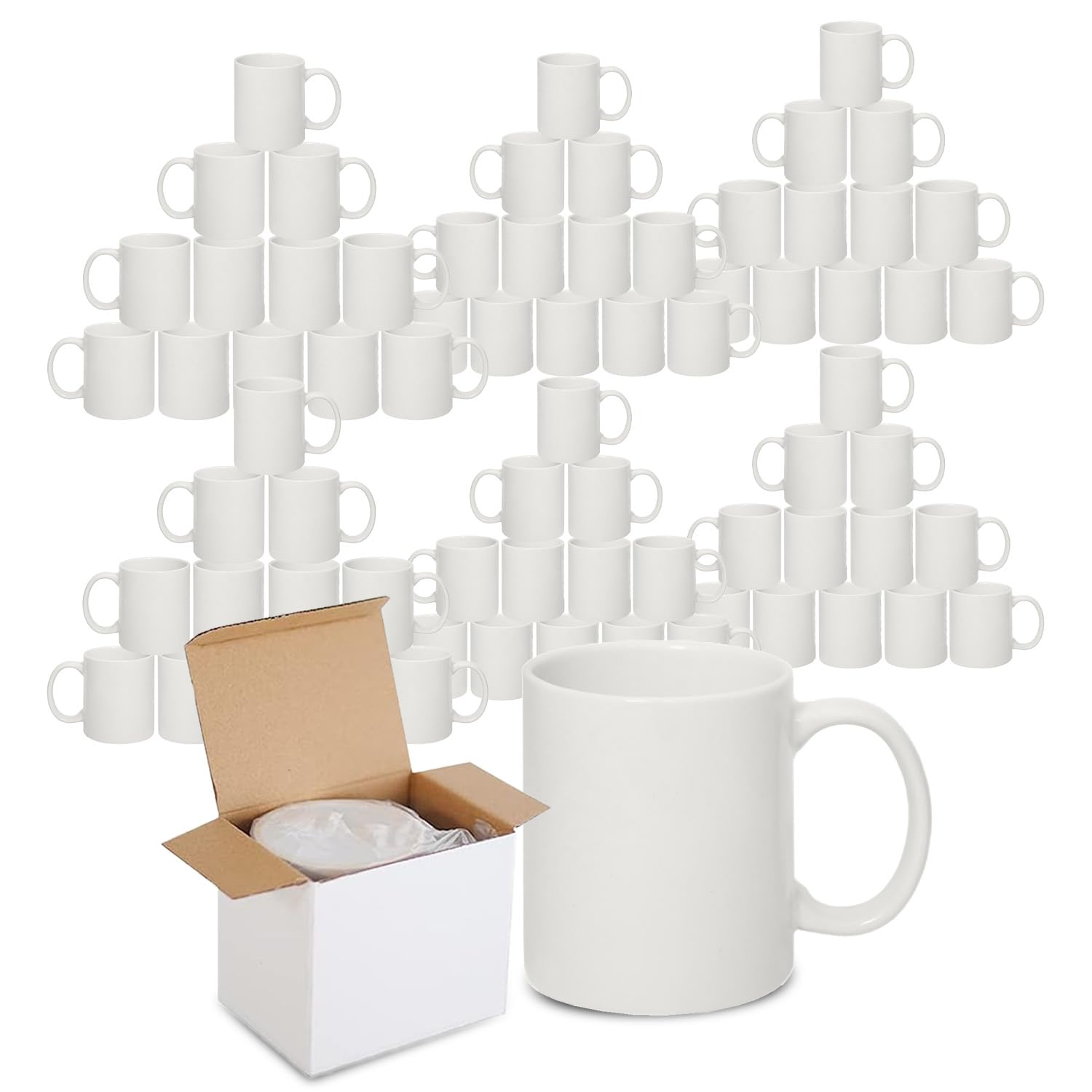Sublimation Mugs with Boxes | Plain White Large Handle High Gloss Orca Coated, Ceramic Mug for Coffee & Tea | Ideal for Gifting & DIY Projects, Heat Press Printing Mugs 11oz (Pack of 72) — image 1