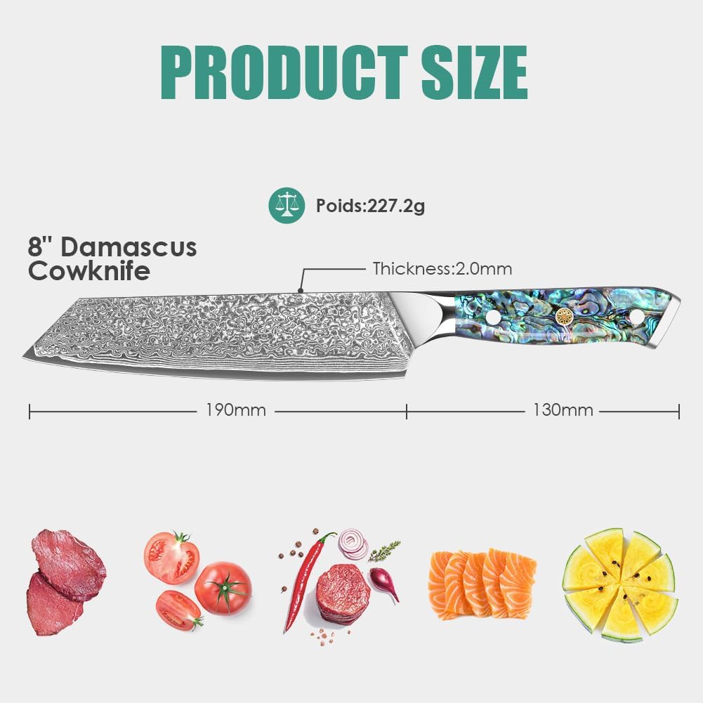 KEENZO Damascus Kiritsuke Knife 8 inch, Professional Chef Knife, Sharp Hand-Forged Kitchen Knives,Japanese 67-Layers Damascus Steel Cooking Knife,Ergonomic Abalone Shell Ressin Handle with Gift Box