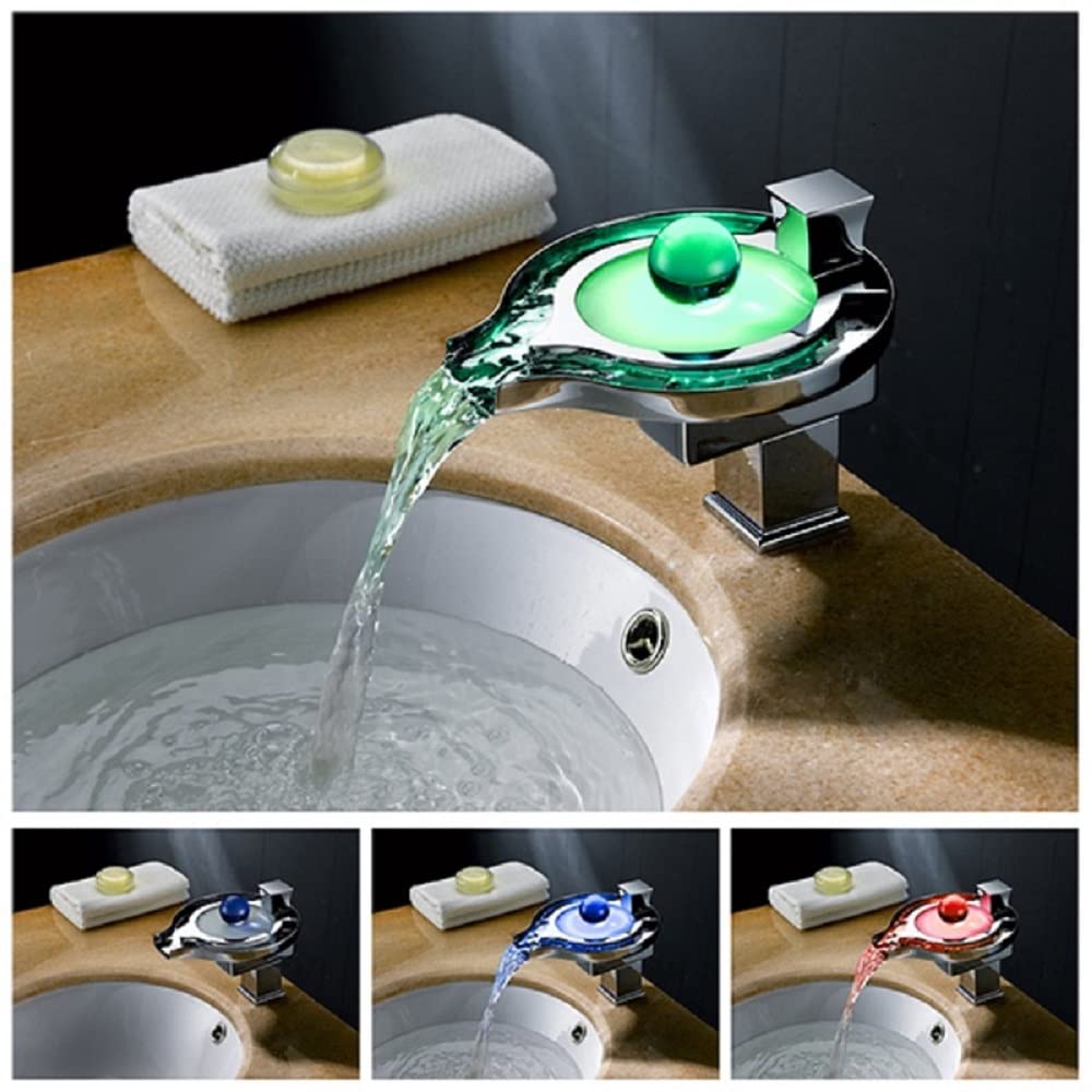 Rubinetto Per Bagno A Cascata Ulisem Con Luce LED Che Cambia Colore Stile Moderno Oro 88423536