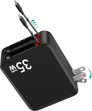 MQOUNY for iPhone 16 Charger,62W Retractable Wall Charger with Dual Cables,35W USB C PD Power Adapter with Foldable Plug Fast Charging Block for iPhone 16/15/14/13,iPad, Samsung Galaxy