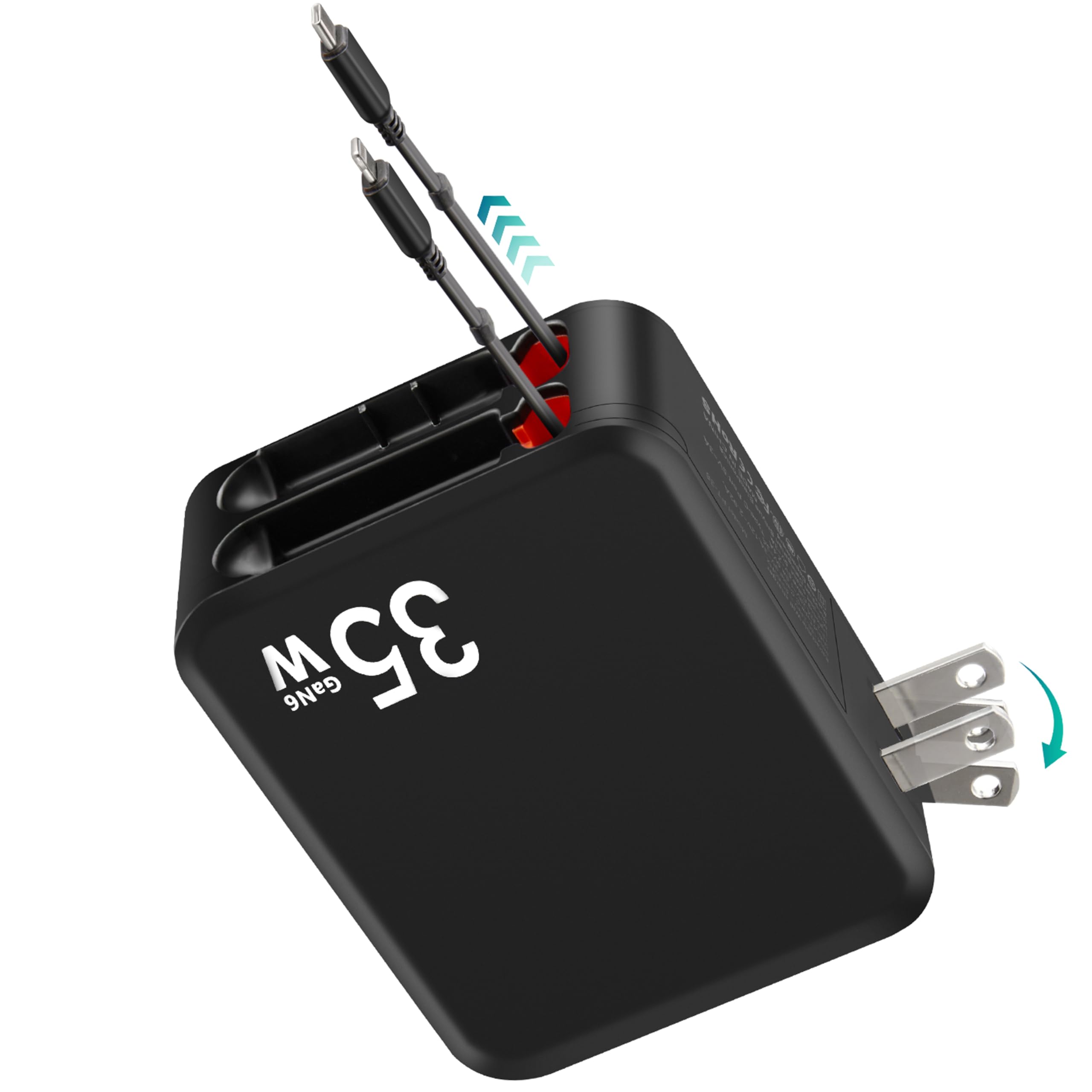 MQOUNY for iPhone 16 Charger,62W Retractable Wall Charger with Dual Cables,35W USB C PD Power Adapter with Foldable Plug Fast Charging Block for iPhone 16/15/14/13,iPad, Samsung Galaxy