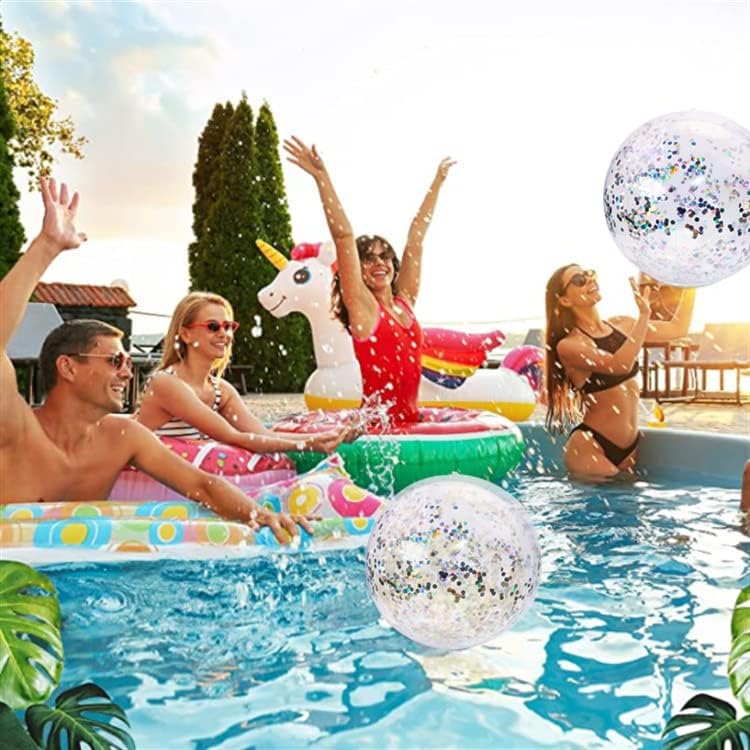 Miniatura 5 de PENTA ANGEL Pelota de playa con purpurina, 2 unidades, inflable, confeti, piscina, fiesta, pelota deportiva de arena transparente para exteriores,