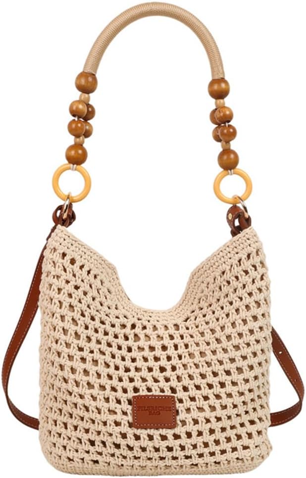 Bohemia Woven Straw Bag for Women Macrame Shoulder Tote Bags Crossbody Purses Summer Beach Top-Handle Bag for Travel Shopping