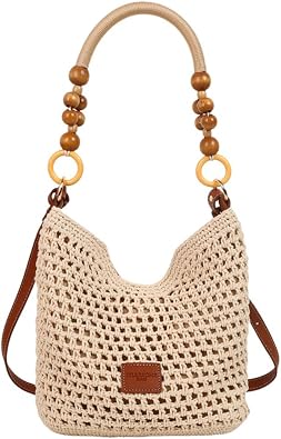 Bohemia Woven Straw Bag for Women Macrame Shoulder Tote Bags Crossbody Purses Summer Beach Top-Handle Bag for Travel Shopping