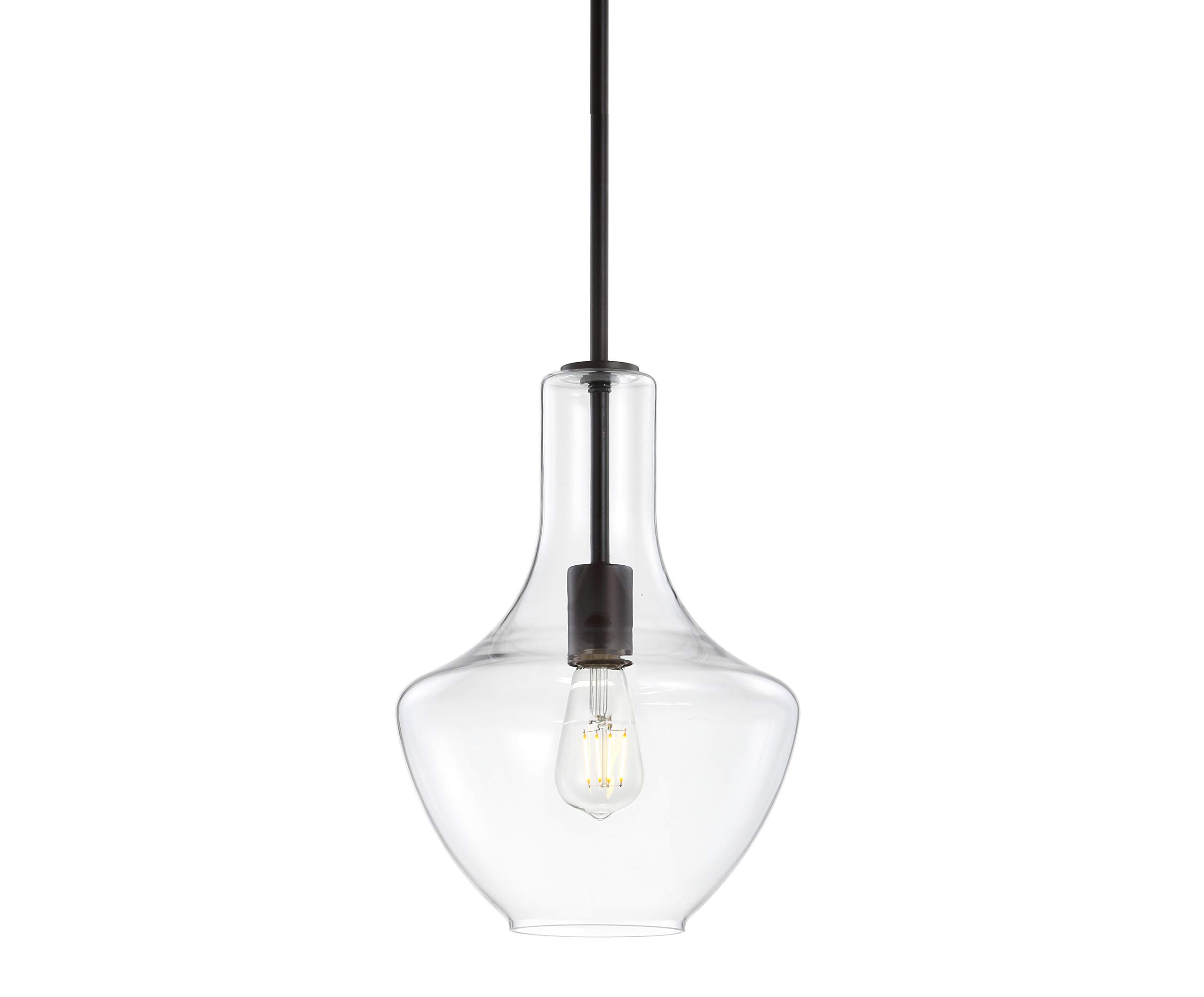 JONATHAN Y JYL6400B Watts 10.5" Glass/Metal LED Pendant Farmhouse Contemporary Dimmable Dining Room Living Room Kitchen Foyer Bedroom Hallway, Oil Rubbed Bronze/Clear