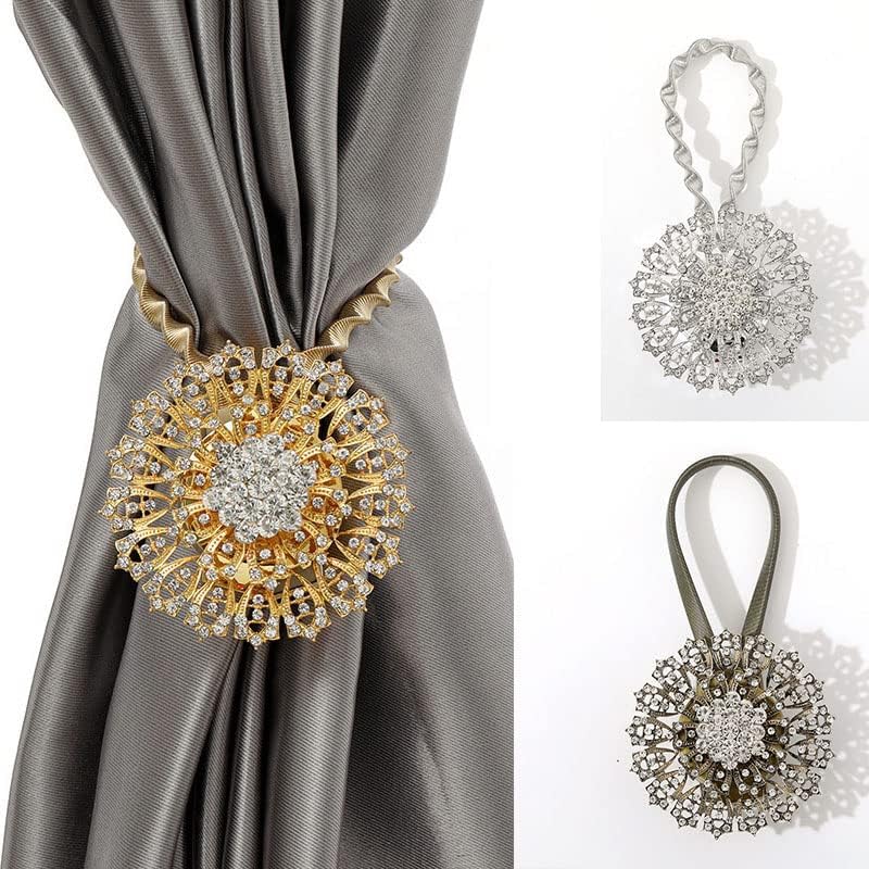2 Piece Floral Design Magnetic Curtain Accessories Rhinestone Decorative Window Spring Tie Retractable Metal Curtain Holder (Color : Red C4, Length : A)