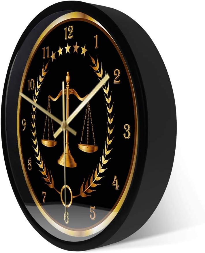 Geek Alerts Sound Activated LED Light Emitting Clock Scale of Justice Metal Frame Wall Clock Non Ticking Timepiece Lawyer Office Decor Law Firm Wall Art Judge Law Hanging Wall Watch