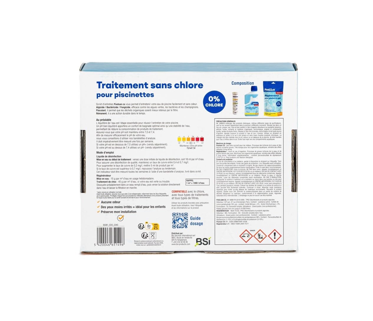 BSI - PooLSan - Solution sans Chlore - pour Une Désinfection des Petites Piscines Gonflables - Jusqu'à 2 A 3 Mois - Elaboré en Europe