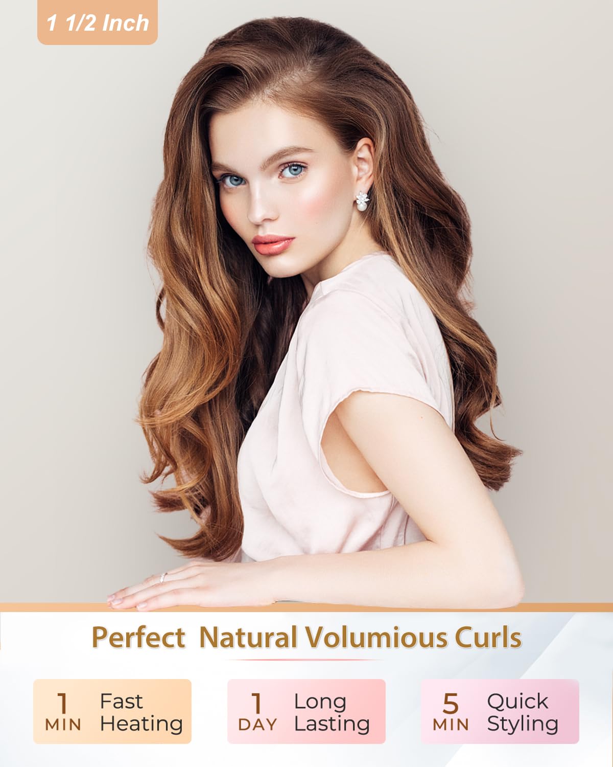 HOSON Varita rizadora grande de 1 1/2 pulgadas para cabello largo, de cerámica extral larga de 1.5 pulgadas, varita rizadora profesional de doble voltaje, temperatura ajustable
