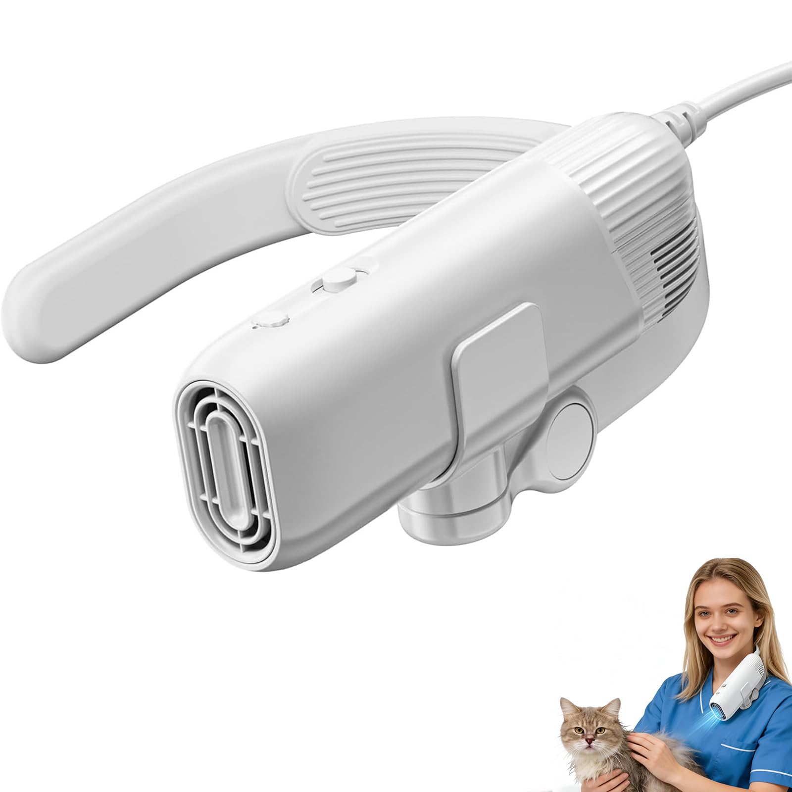 Sèche-Cou pour Animaux Mains Libres, Ultra Silencieux (40 DB), Sèche-Cheveux pour Chien Blower avec Vitesse & Température Réglables 3 Niveaux, Support De Cou pour Chats et Chiens