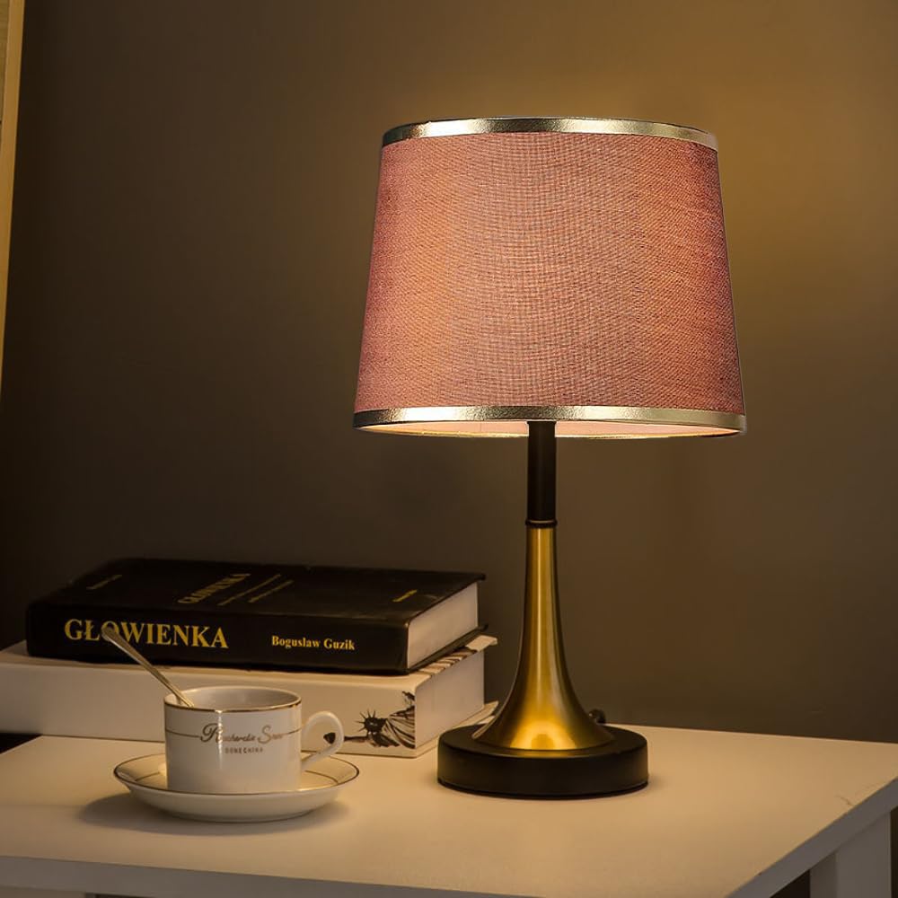 XINYASEE Lampe de chevet design moderne, abat-jour en tissu café/lin/noir, base en métal, convient aux ampoules E27, lampe de table pour chambre salon (Café)