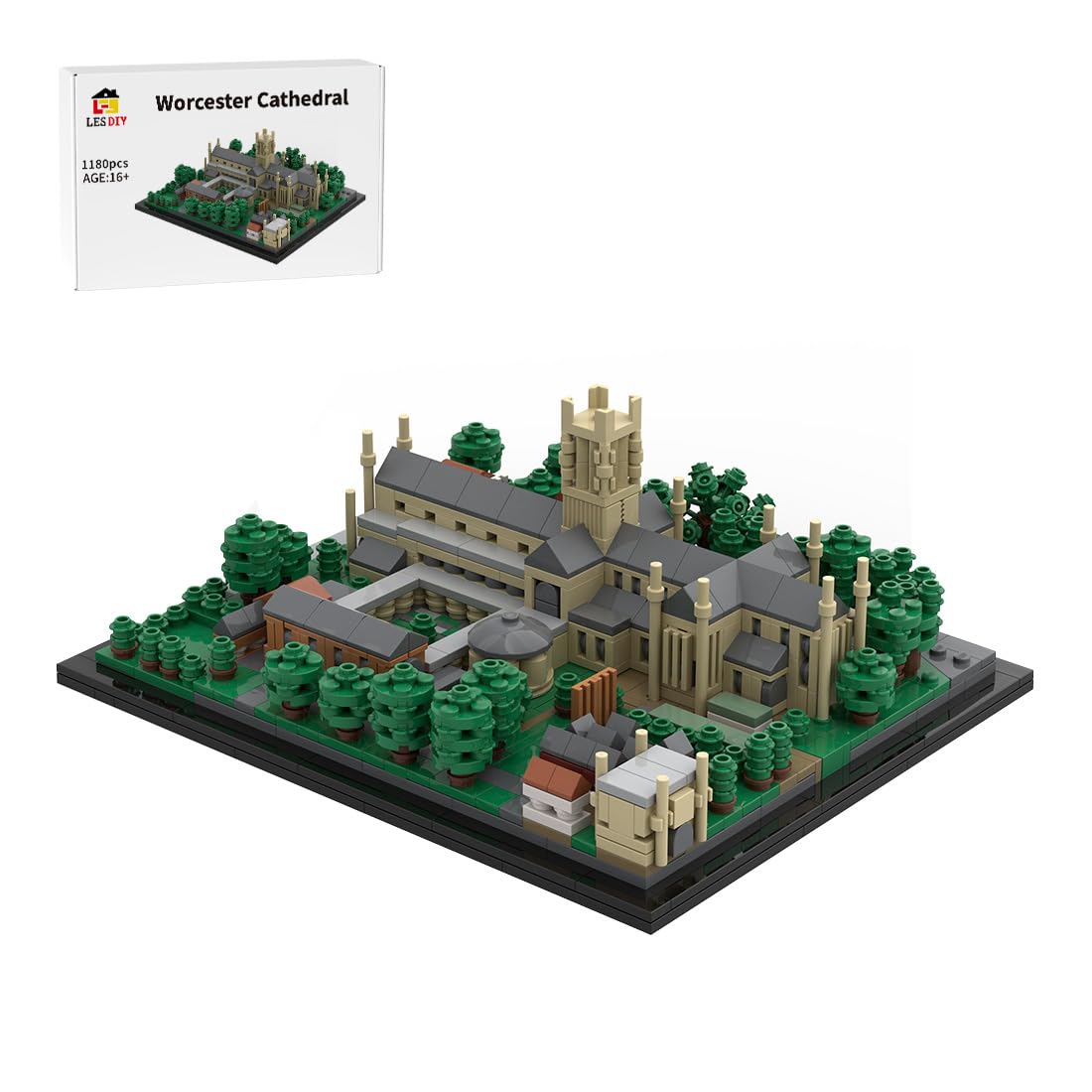 Lunaro Worcester Cathedral Abbey zestaw klocków, autentyczny model brytyjskiej architektury, zestaw dla nastolatków i dorosłych, uważne hobby i wykwintny prezent ekspozycyjny (1180 szt.)
