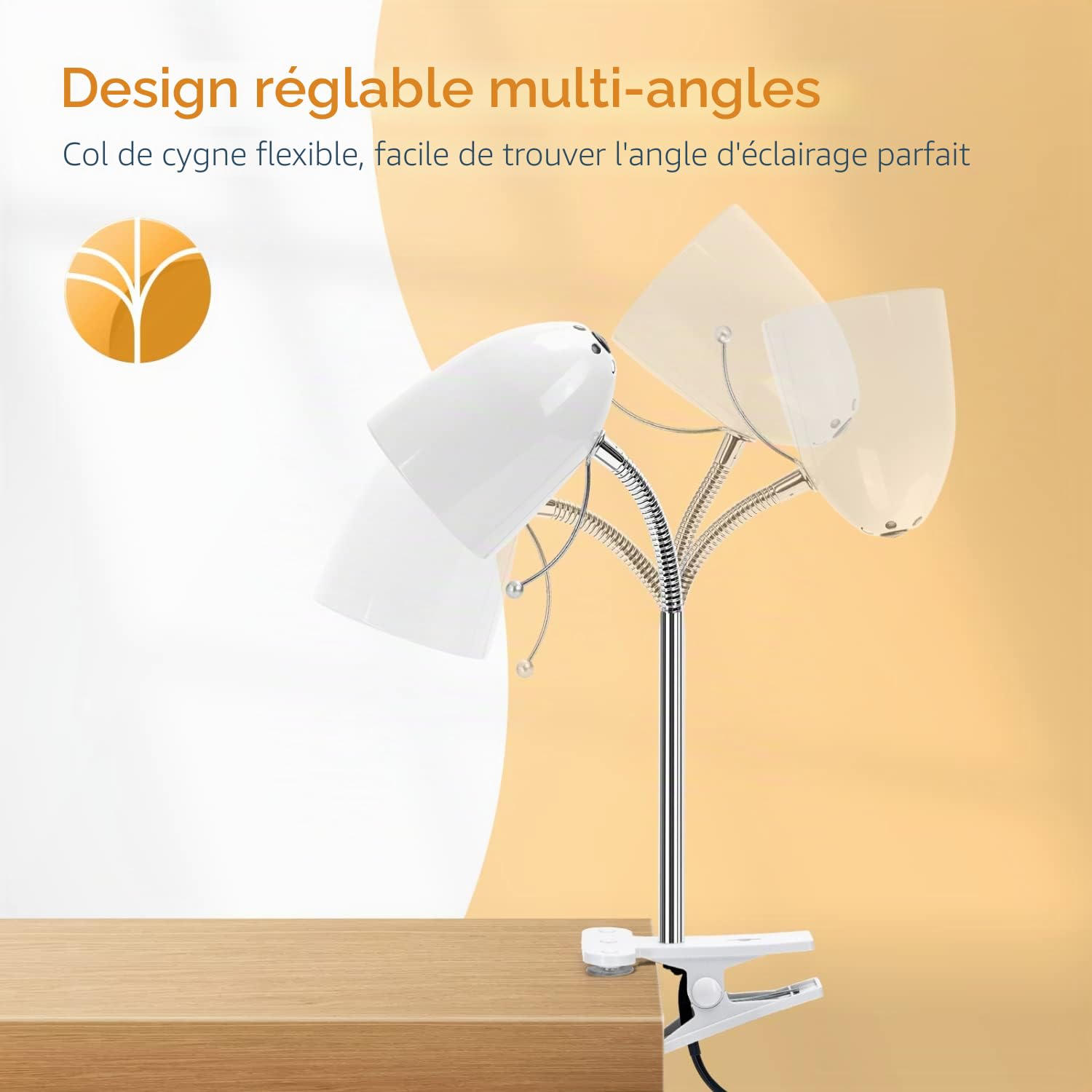 Aigostar Lampe de Bureau à Pince E27, Lampe de Lecture Clipsable Rétro, Ampoule Non Incluse, Lampe de Chevet avec Câble de 1.5 m (Max 40 W), Blanc