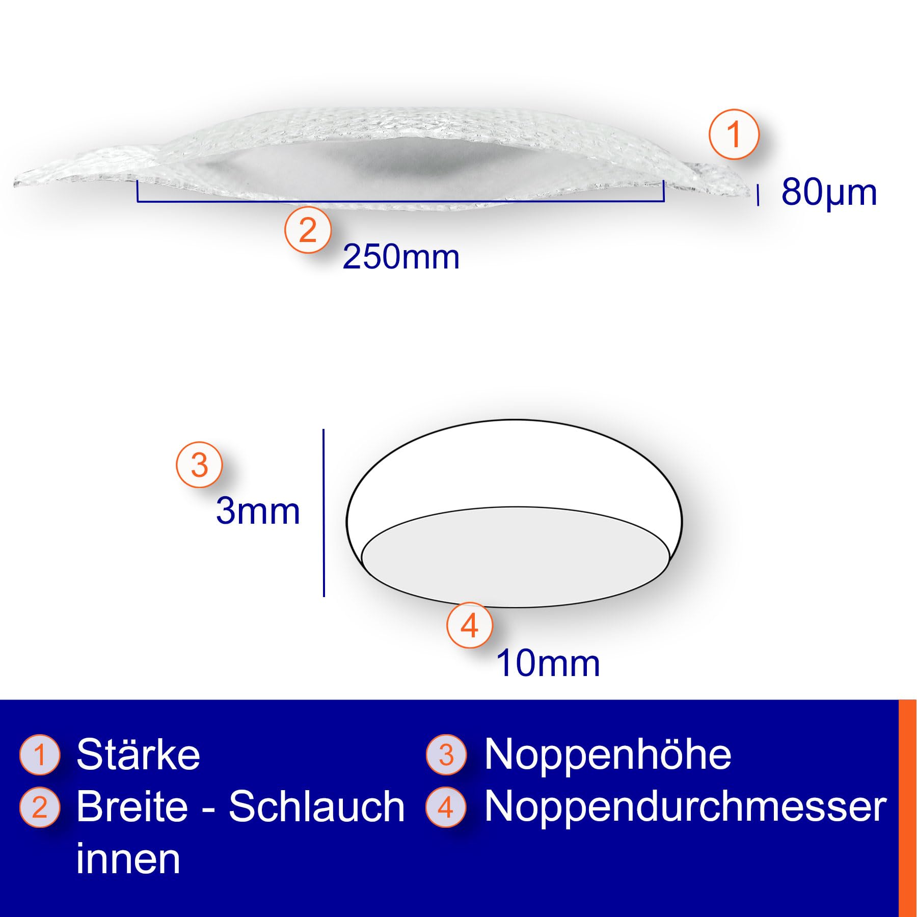 Schlauchluftpolsterfolie stark 80 µm | 250mm×50m | kleingenoppt | Luftpolsterfolie Schlauch | flexibler + effektiver Polsterschutz | recyclingfähig