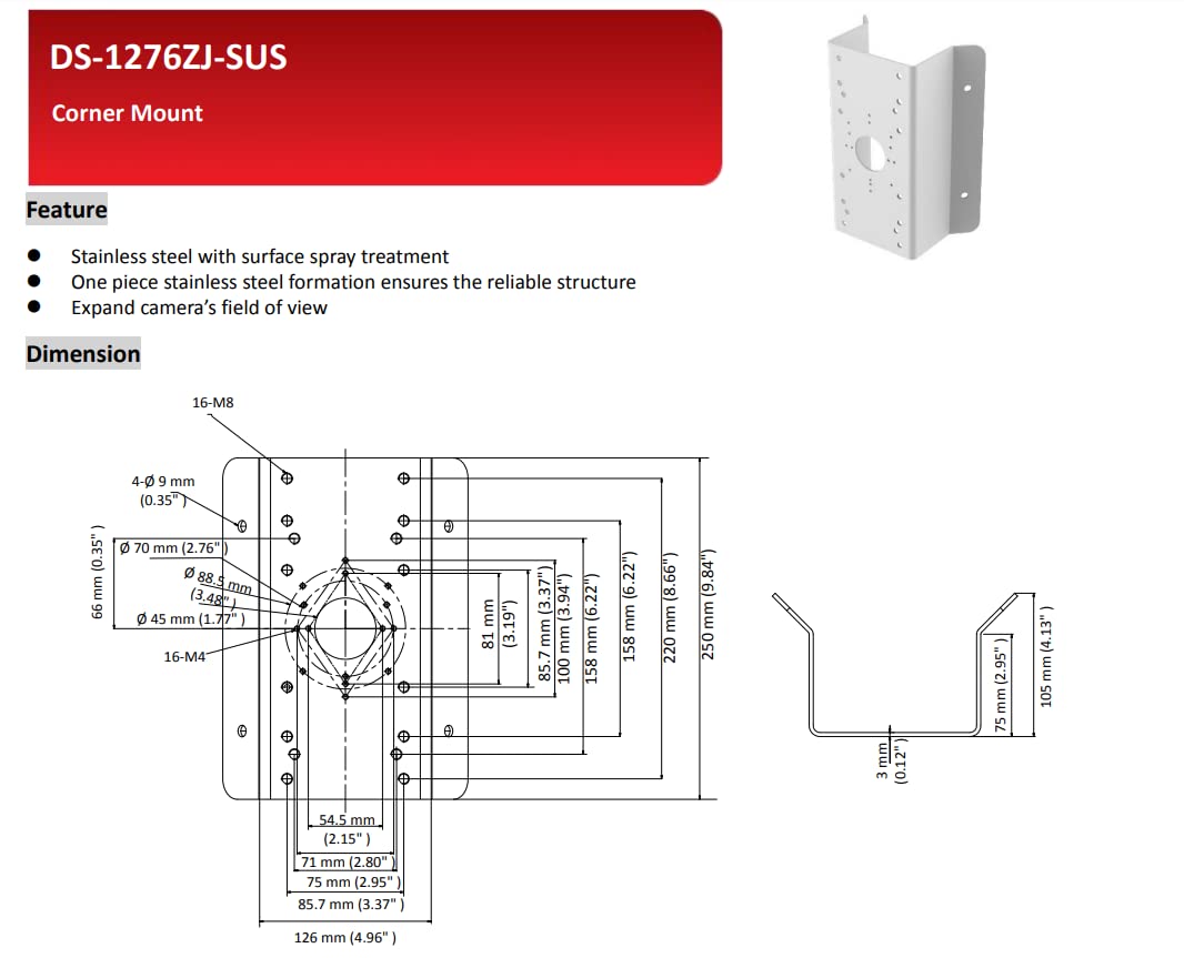 DS-1276ZJ Universal Eckhalterung Hik-kompatibel mit den meisten Wandhalterungen Kameras und PTZ, Weiß, 1 Stück