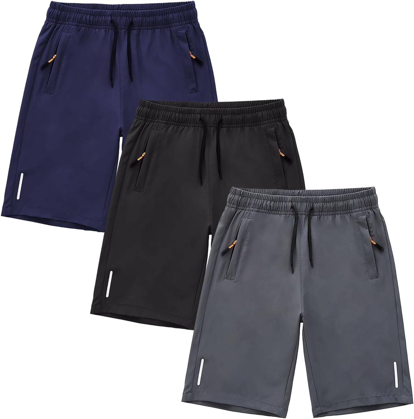 SHOOYING Boys Quick Dry Athletic Zipper Shorts Sets