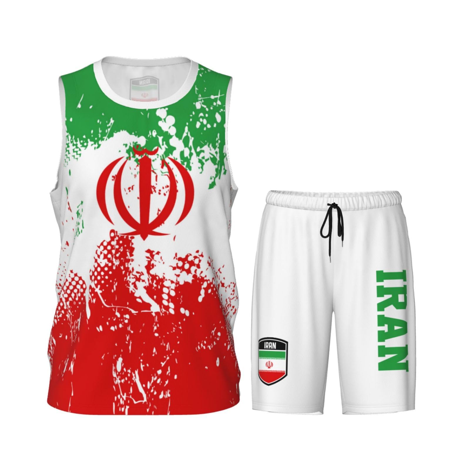 Iran Flag Grain (1) Basketball Jersey Uniform Suit for Men Adults Training Athletic Set