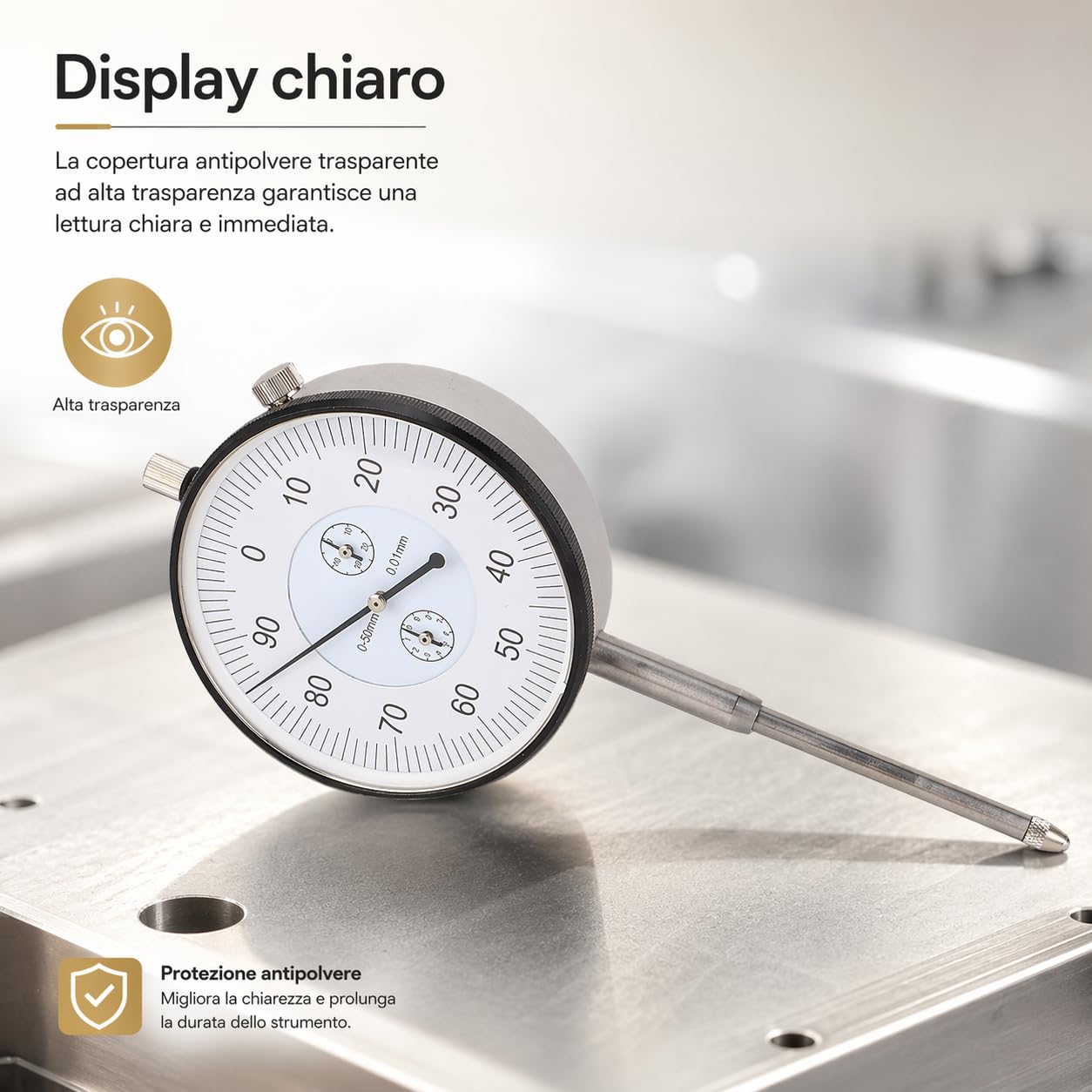 Ausla Indicateur de Test de Cadran de 0,01 Mm, Gage de Cadran Mécanique de la Plage de 0 à 50 Mm pour L'usinage Précis