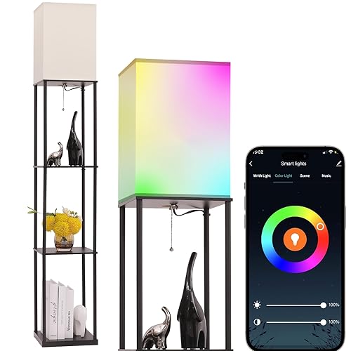 Floor Lamp with Shelves & RGB Light