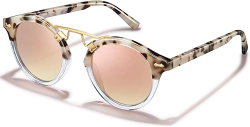 Miniatura 9 de CARFIA Gafas de sol polarizadas de acetato de cara pequeña para mujer, protección UV, retro, doble puente, gafas de metal redondas