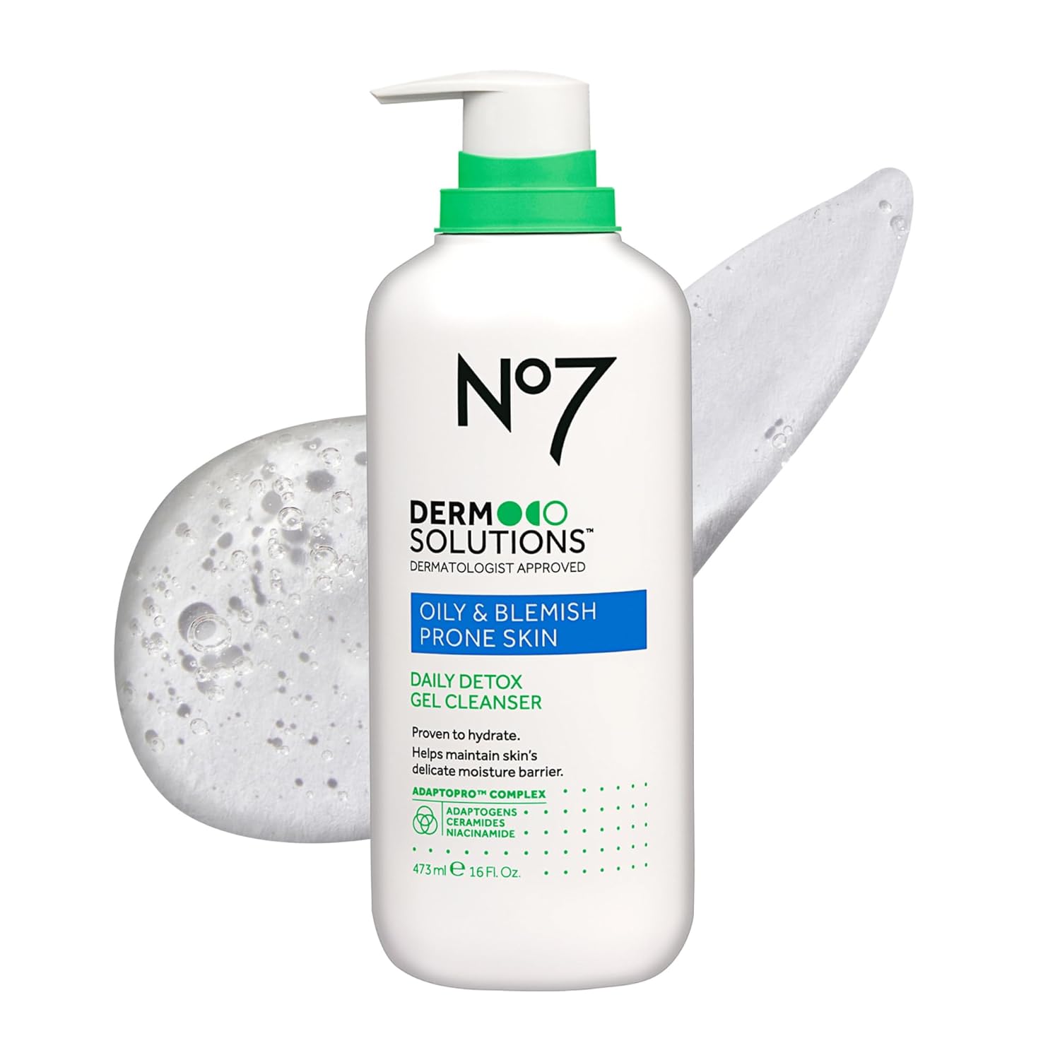 No7 Derm Solutions Daily Detox Foaming Face Wash - Gel Facial Cleanser Formulated with Ceramides, Niacinamide & Adaptogens To Help Maintain Moisture Barrier - For Oily & Blemish-Prone Skin (8 Fl Oz)(16 Fl Oz (Pack of 1))